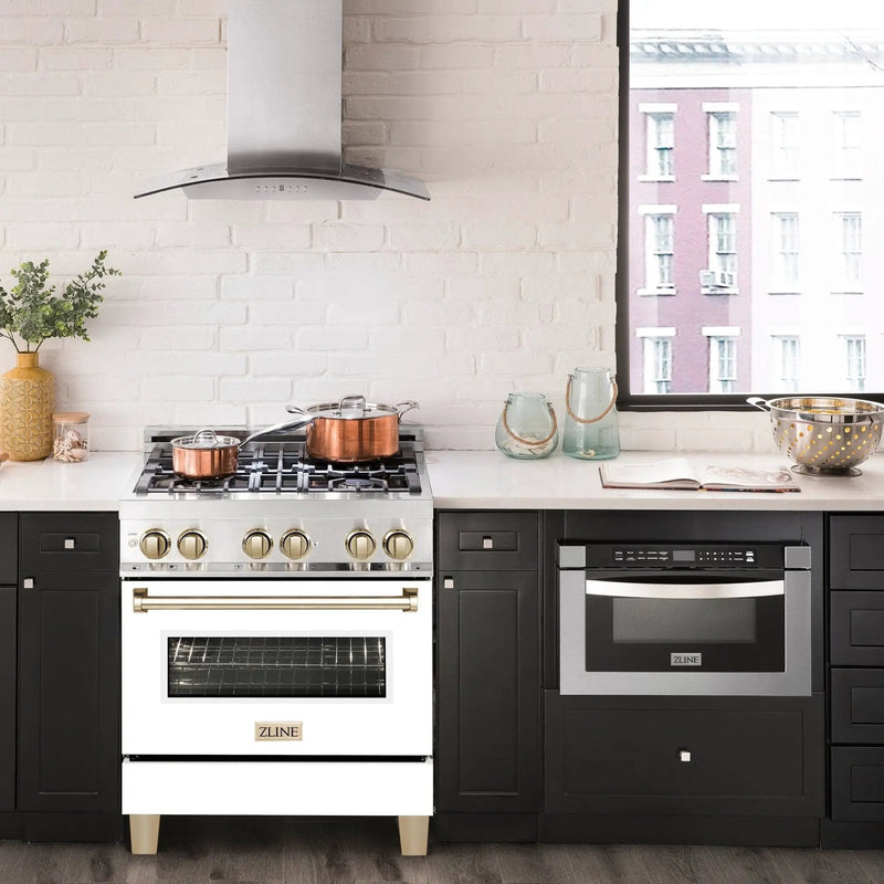 ZLINE 30"Autograph, Dual Fuel Range, Stainless, Gold Accents, RAZ-WM-30-G by Farmhouse Kitchen and Bath