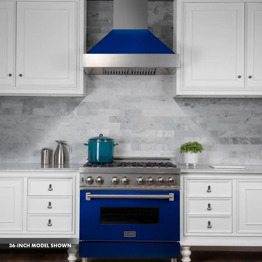 ZLINE 30"Dual Fuel Range, Snow Stainless, Blue Gloss Door, RAS-BG-30 by Farmhouse Kitchen and Bath