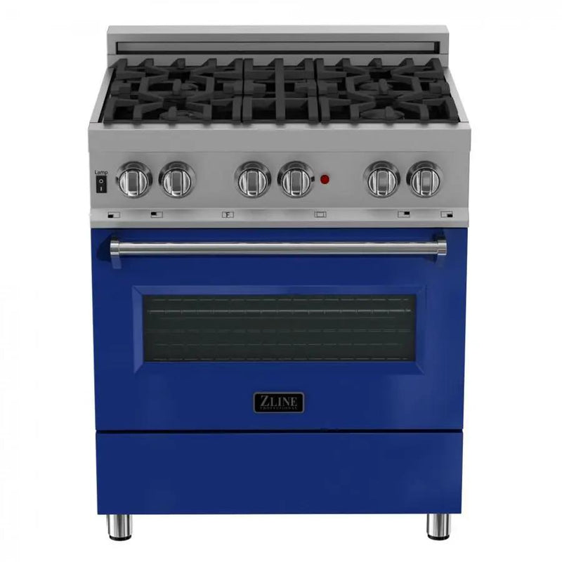 ZLINE 30"Dual Fuel Range, Snow Stainless, Blue Gloss Door, RAS-BG-30 by Farmhouse Kitchen and Bath
