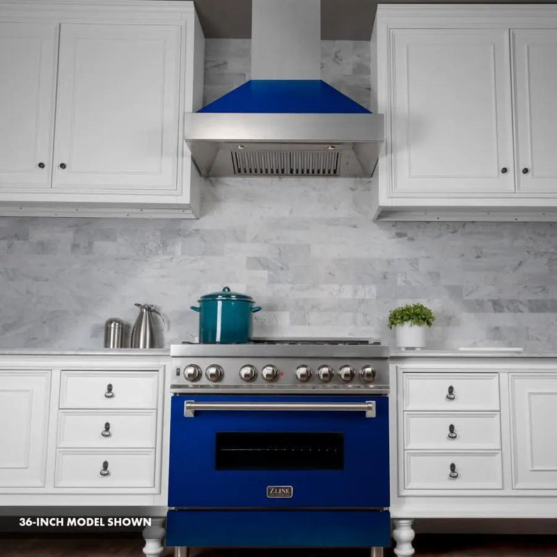 ZLINE 30"Dual Fuel Range, Snow Stainless, Blue Gloss Door, RAS-BG-30 by Farmhouse Kitchen and Bath