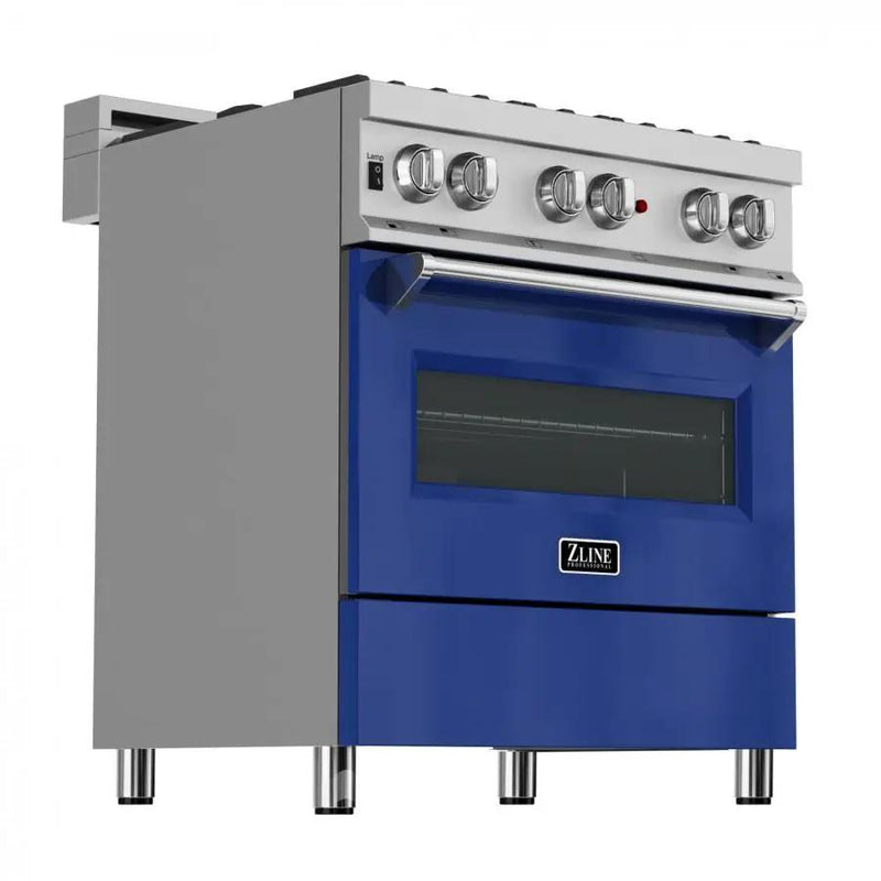 ZLINE 30"Dual Fuel Range, Snow Stainless, Blue Gloss Door, RAS-BG-30 by Farmhouse Kitchen and Bath