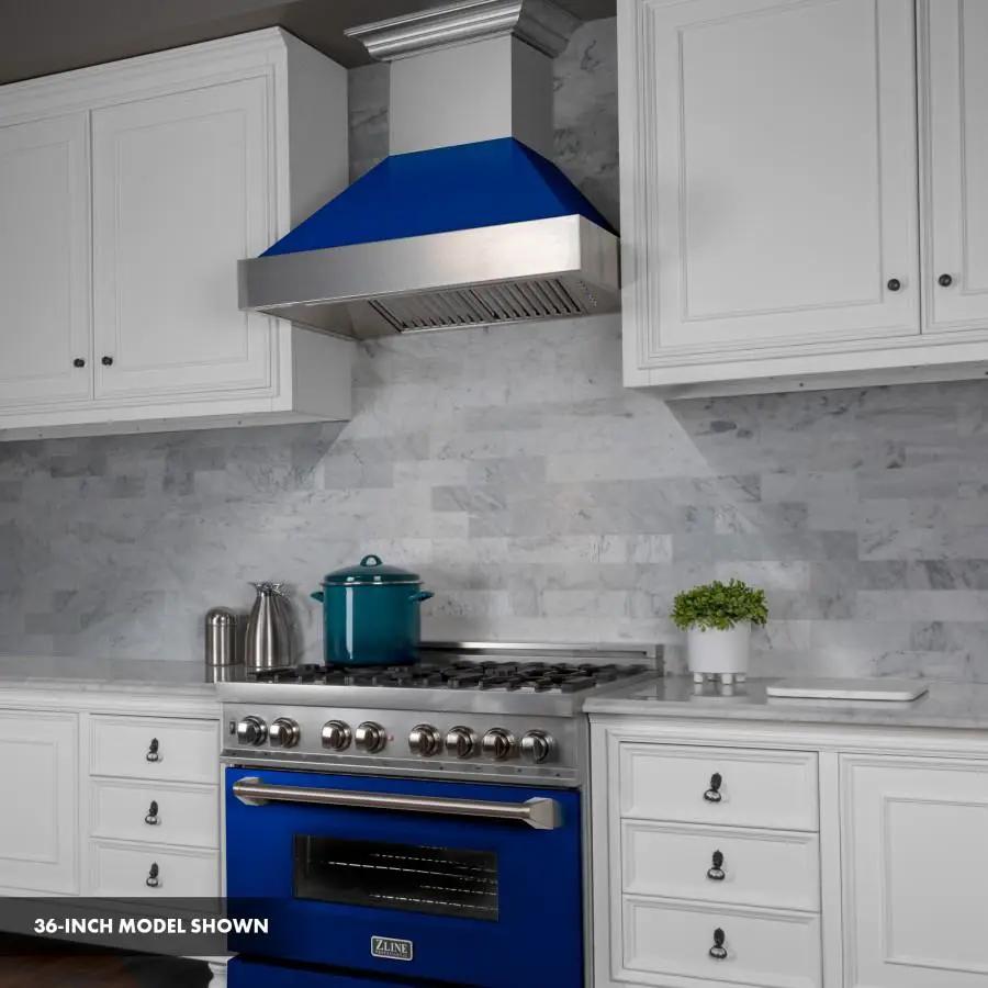 ZLINE 30"Dual Fuel Range, Snow Stainless, Blue Gloss Door, RAS-BG-30 by Farmhouse Kitchen and Bath