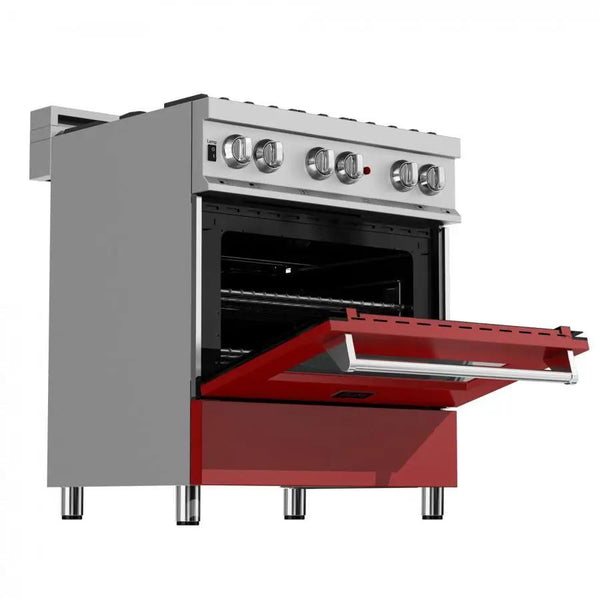 ZLINE 30"Professional Dual Fuel Range, Snow Stainless, Red Matte Door, RAS-RM-30, photo 2 of 11