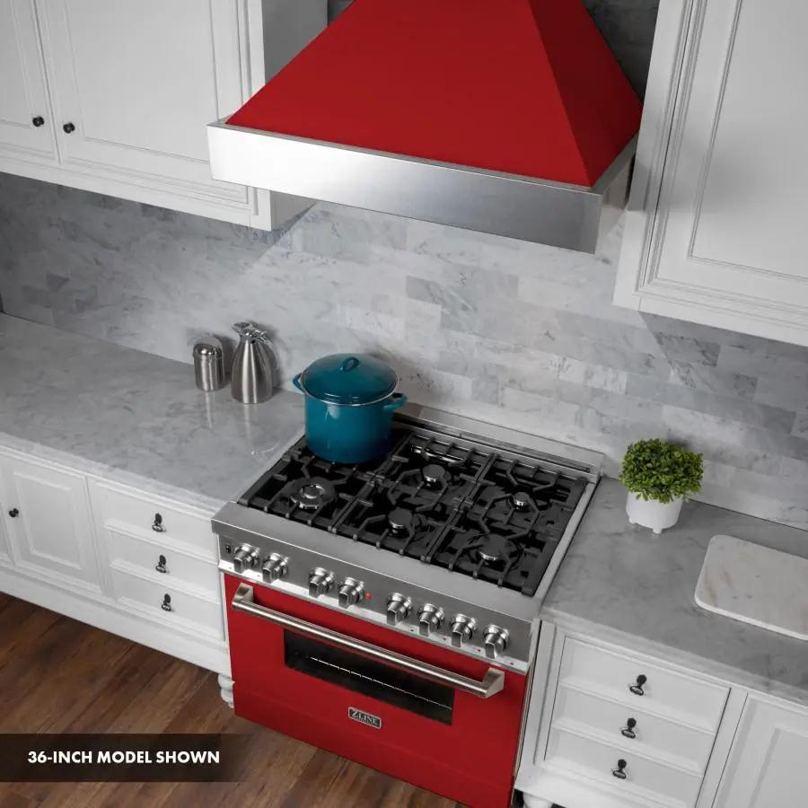 ZLINE 30"Professional Dual Fuel Range, Snow Stainless, Red Matte Door, RAS-RM-30 by Farmhouse Kitchen and Bath
