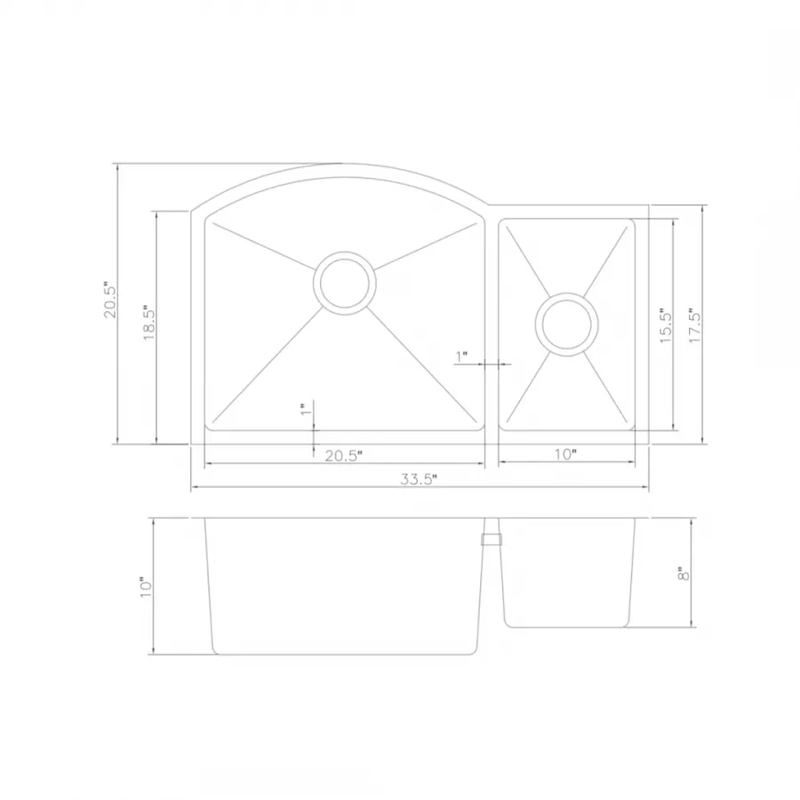 ZLINE 33" Undermount Double Bowl Sink in Stainless Steel, SC70D-33 by Farmhouse Kitchen and Bath