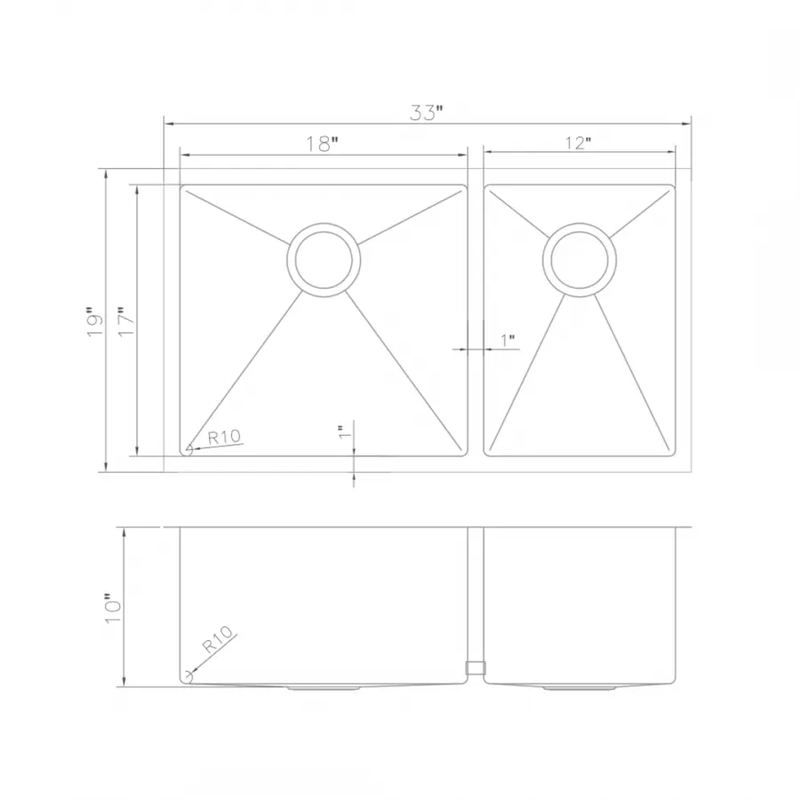 ZLINE 33" Undermount Double Bowl Sink in Stainless Steel, SR60D-33 by Farmhouse Kitchen and Bath
