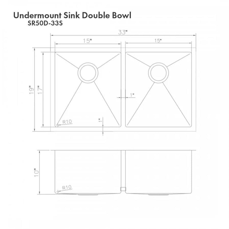 ZLINE 33" Undermount Double Bowl Sink Stainless Steel, SR50D-33S by Farmhouse Kitchen and Bath