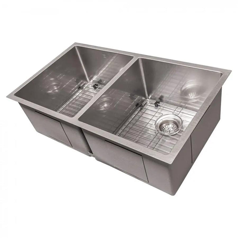 ZLINE 33" Undermount Double Bowl Sink Stainless Steel, SR50D-33S by Farmhouse Kitchen and Bath