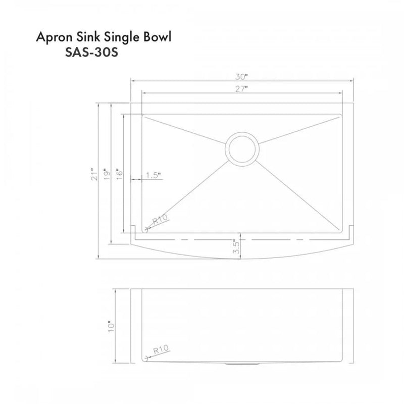 ZLINE 33" Undermount Single Bowl Apron Sink Stainless Steel, SAS-33S by Farmhouse Kitchen and Bath