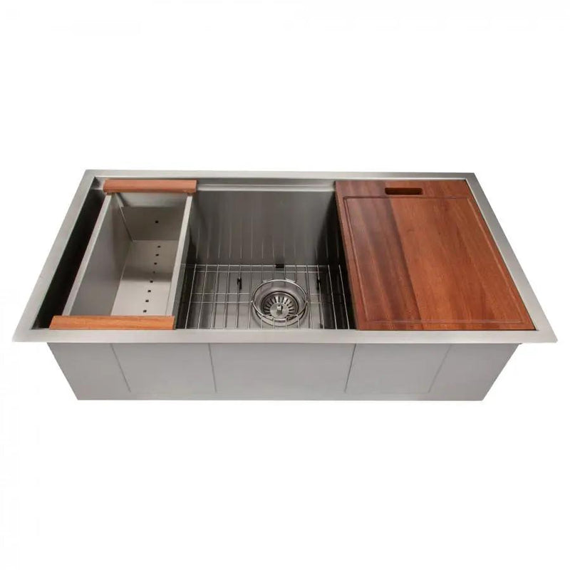 ZLINE 33" Undermount Single Bowl Ledge Sink, Stainless with Accessories, SLS-33 by Farmhouse Kitchen and Bath