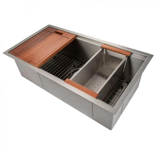 ZLINE 33" Undermount Single Bowl Ledge Sink, Stainless with Accessories, SLS-33