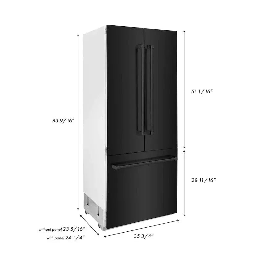 ZLINE 36" 19.6 cu. ft. 3-Door French Door Freezer Refrigerator with Internal Water and Ice Dispenser in Black Stainless Steel - RBIV-BS-36 by Farmhouse Kitchen and Bath