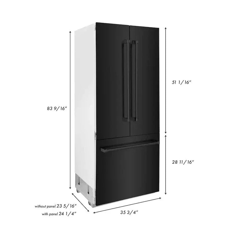 ZLINE 36" 19.6 cu. ft. 3-Door French Door Freezer Refrigerator with Internal Water and Ice Dispenser in Black Stainless Steel - RBIV-BS-36 by Farmhouse Kitchen and Bath