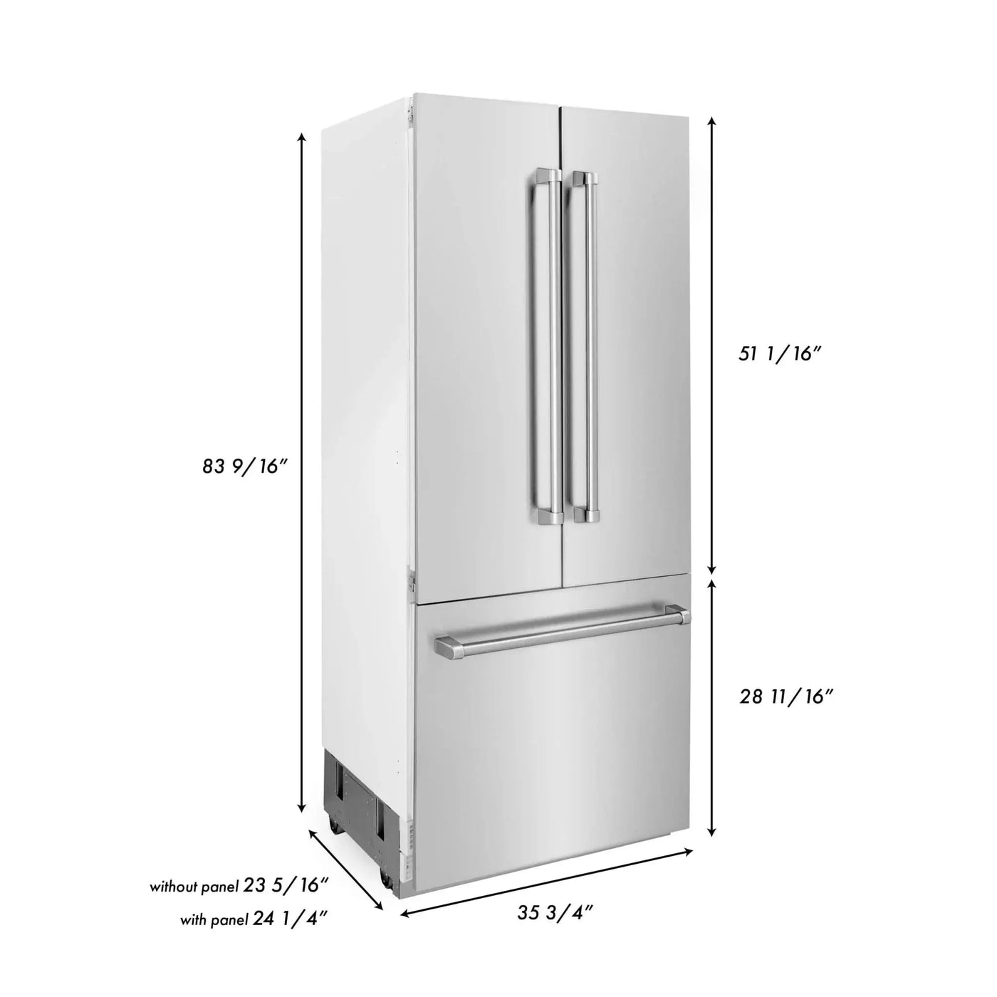 ZLINE 36" 19.6 cu. Ft. Panel Ready Built-In 3-Door French Door Refrigerator with Internal Water and Ice Dispenser RBIV-36 by Farmhouse Kitchen and Bath