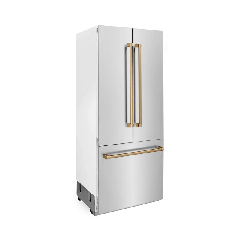 ZLINE 36" Autograph 19.6 cu. ft. 2-Door Bottom Freezer Fridge Water/Ice Dispenser Stainless Steel Champagne Bronze Accents RBIVZ-304-36-CB by Farmhouse Kitchen and Bath