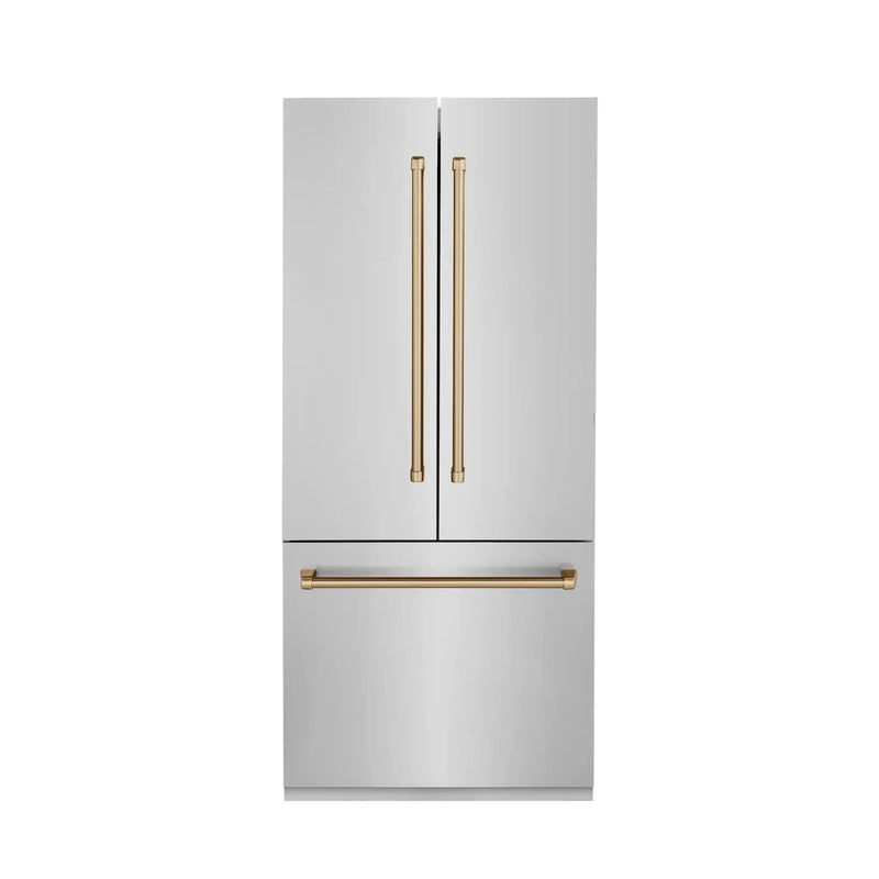 ZLINE 36" Autograph 19.6 cu. ft. 2-Door Bottom Freezer Fridge Water/Ice Dispenser Stainless Steel Champagne Bronze Accents RBIVZ-304-36-CB by Farmhouse Kitchen and Bath