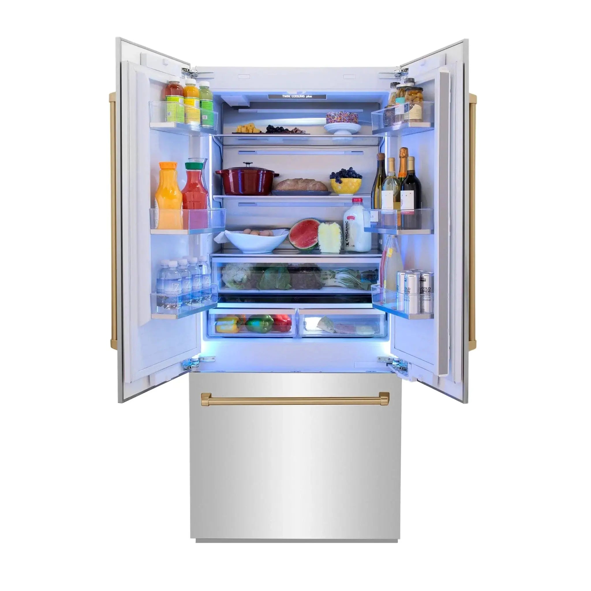 ZLINE 36" Autograph 19.6 cu. ft. 2-Door Bottom Freezer Fridge Water/Ice Dispenser Stainless Steel Champagne Bronze Accents RBIVZ-304-36-CB by Farmhouse Kitchen and Bath
