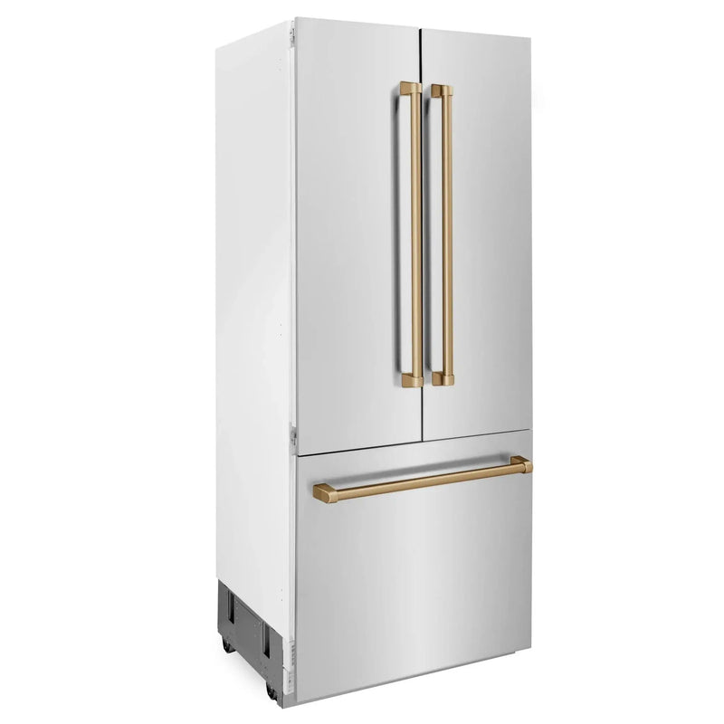 ZLINE 36" Autograph 19.6 cu. ft. 2-Door Bottom Freezer Fridge Water/Ice Dispenser Stainless Steel Champagne Bronze Accents RBIVZ-304-36-CB by Farmhouse Kitchen and Bath