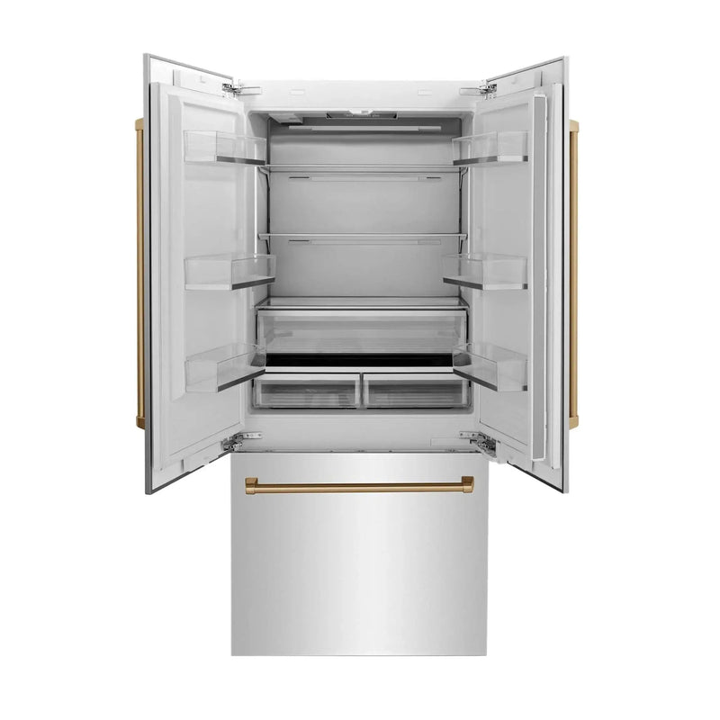 ZLINE 36" Autograph 19.6 cu. ft. 2-Door Bottom Freezer Fridge Water/Ice Dispenser Stainless Steel Champagne Bronze Accents RBIVZ-304-36-CB by Farmhouse Kitchen and Bath