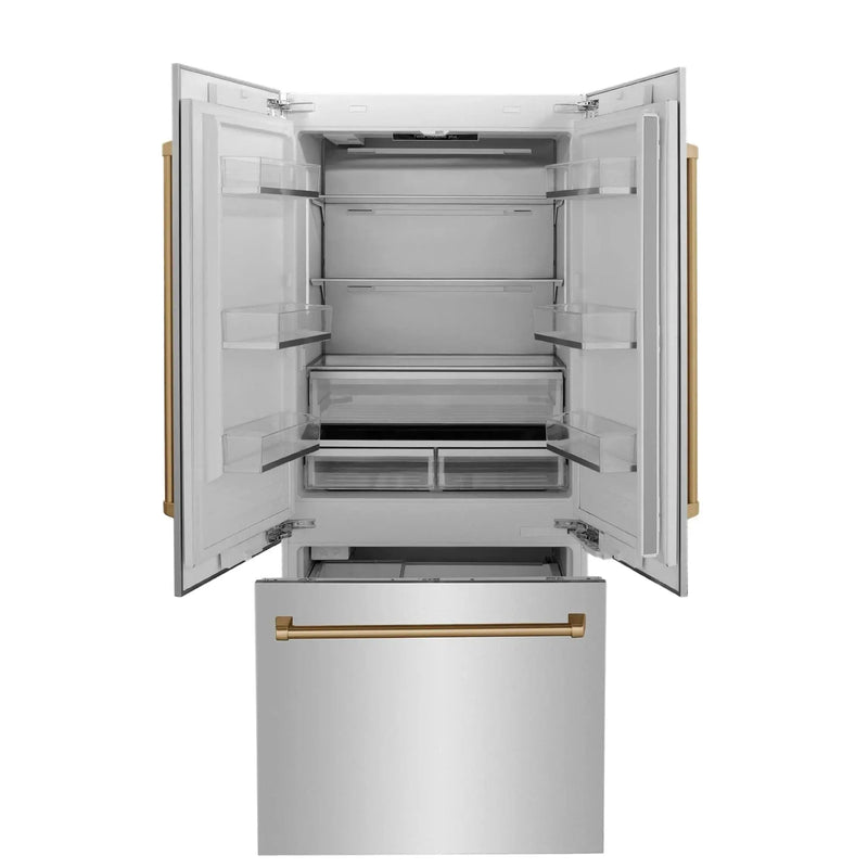 ZLINE 36" Autograph 19.6 cu. ft. 2-Door Bottom Freezer Fridge Water/Ice Dispenser Stainless Steel Champagne Bronze Accents RBIVZ-304-36-CB by Farmhouse Kitchen and Bath