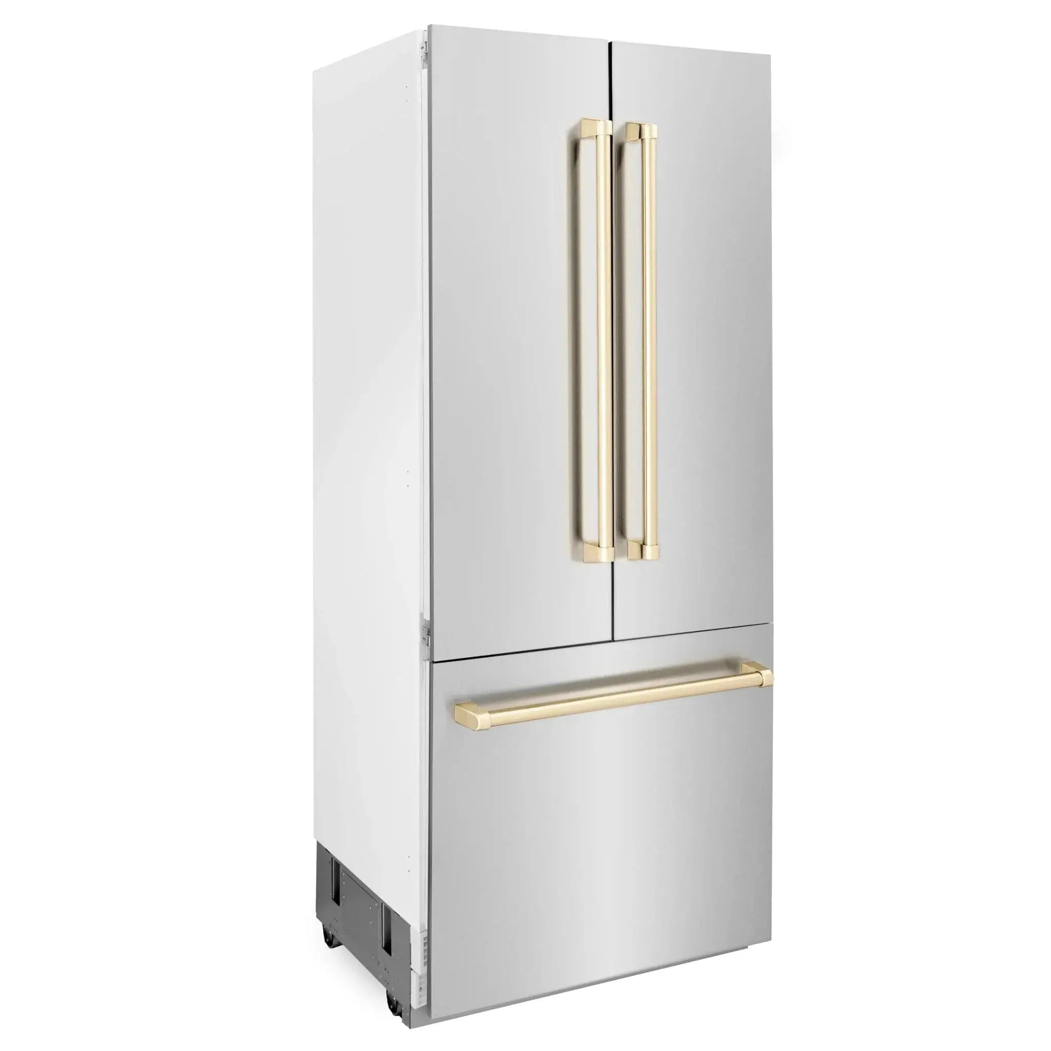 ZLINE 36” Autograph 19.6 cu. ft. 2-Door Bottom Freezer Fridge Water/Ice Dispenser Stainless Steel Gold Accents RBIVZ-304-36-G by Farmhouse Kitchen and Bath