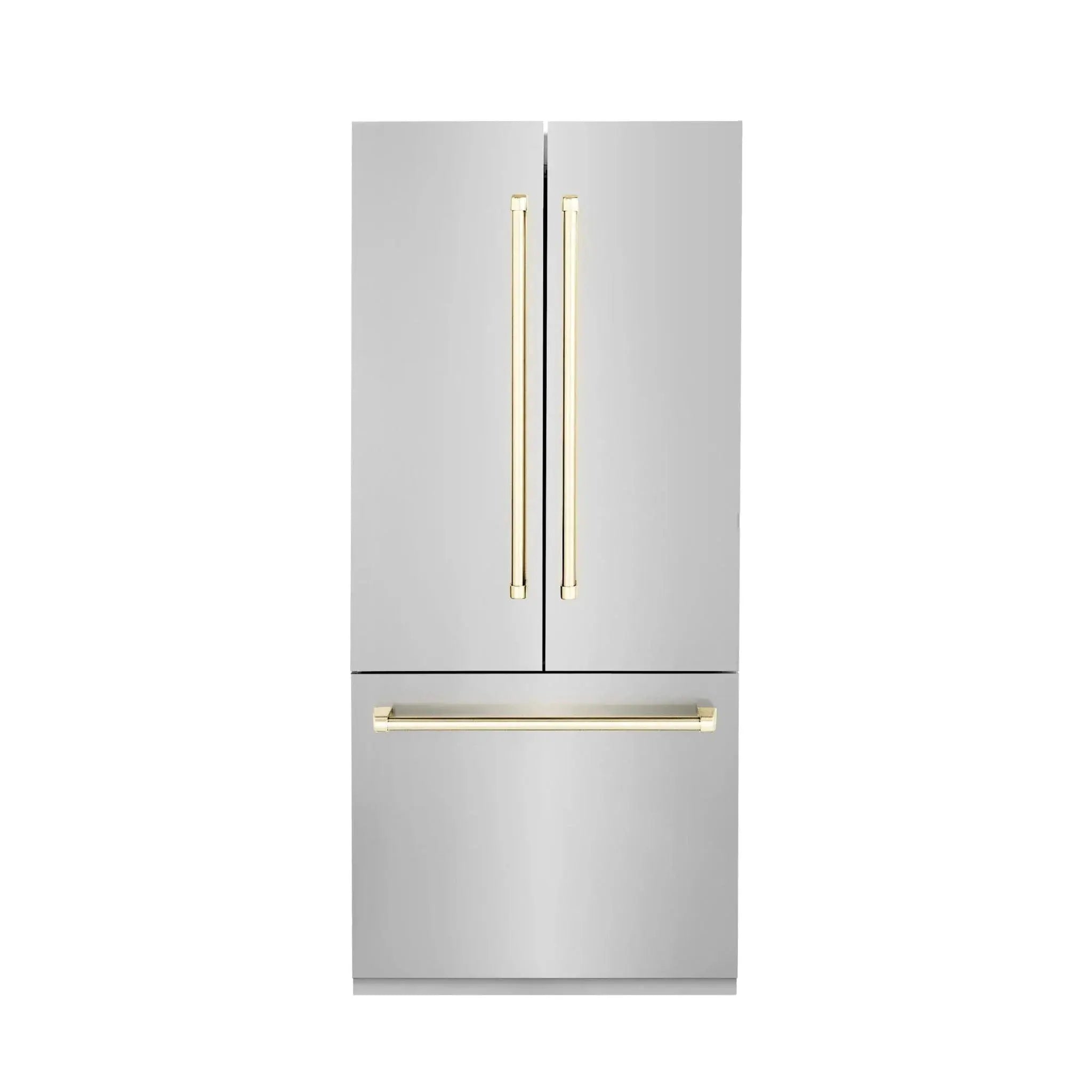 ZLINE 36” Autograph 19.6 cu. ft. 2-Door Bottom Freezer Fridge Water/Ice Dispenser Stainless Steel Gold Accents RBIVZ-304-36-G by Farmhouse Kitchen and Bath