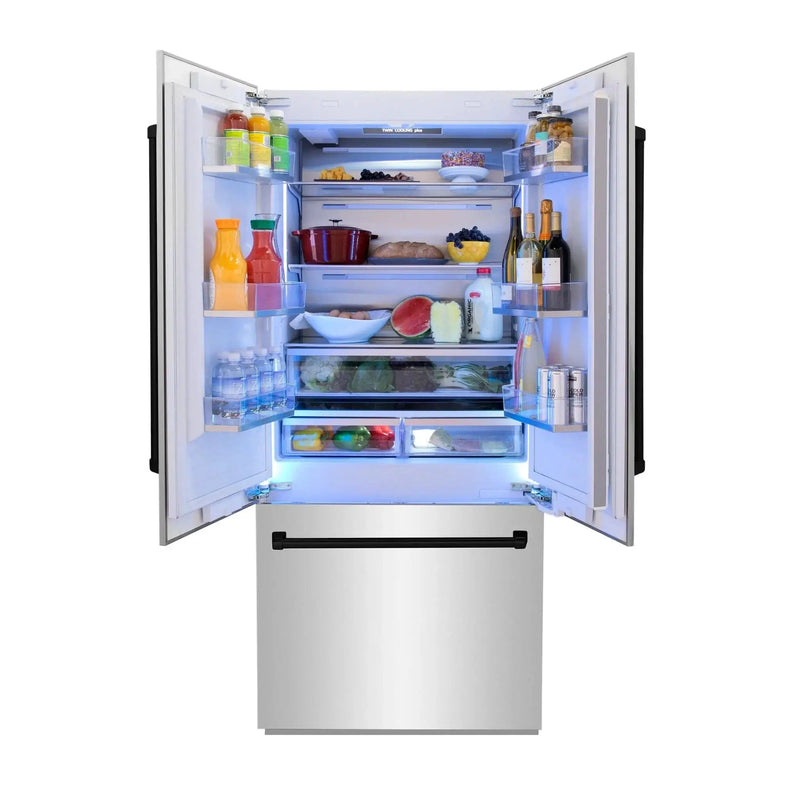 ZLINE 36" Autograph 19.6 cu. ft. 2-Door Bottom Freezer Fridge Water/Ice Dispenser Stainless Steel Matte Black Accents RBIVZ-304-36-MB by Farmhouse Kitchen and Bath