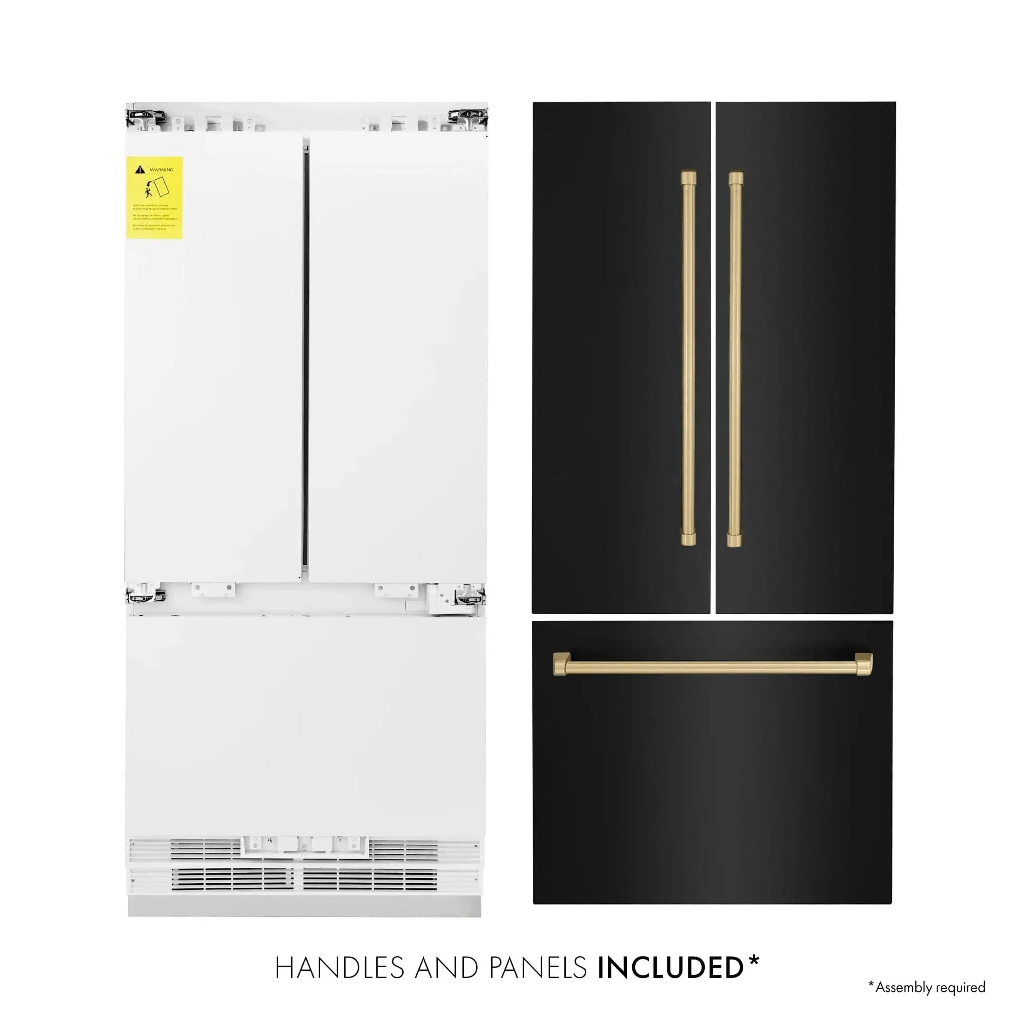 ZLINE 36" Autograph 19.6 cu. ft. 3-Door French Door Fridge Water/Ice Dispenser Black Stainless Steel Champagne Bronze Accents RBIVZ-BS-36-CB by Farmhouse Kitchen and Bath