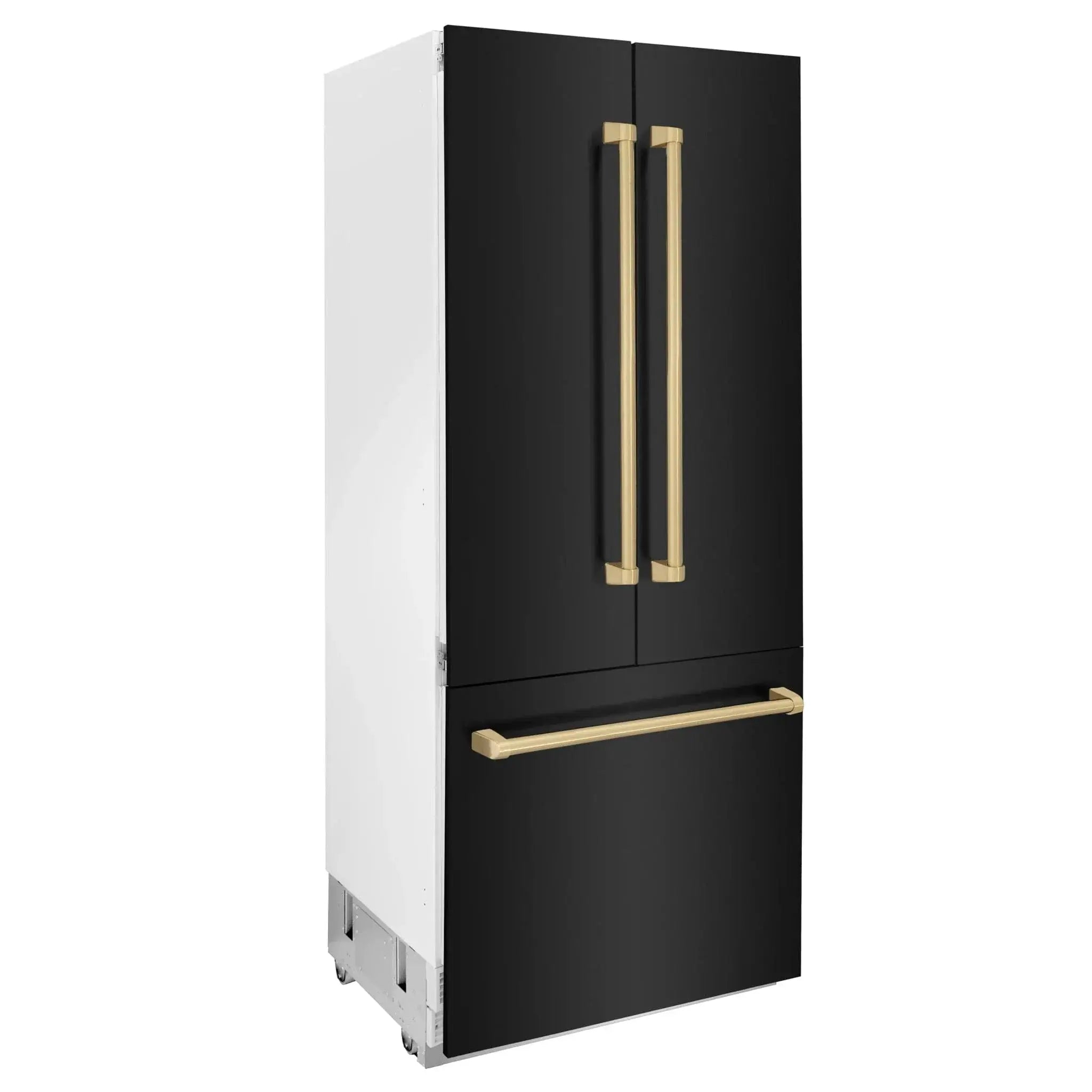 ZLINE 36" Autograph 19.6 cu. ft. 3-Door French Door Fridge Water/Ice Dispenser Black Stainless Steel Gold Accents RBIVZ-BS-36-G by Farmhouse Kitchen and Bath