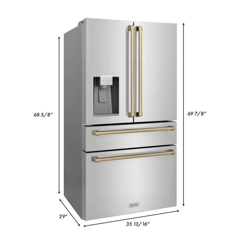ZLINE 36" Autograph 21.6 cu. ft French Door Refrigerator with Ice Maker in Fingerprint Resistant Stainless Steel RFMZ-W-36-CB by Farmhouse Kitchen and Bath