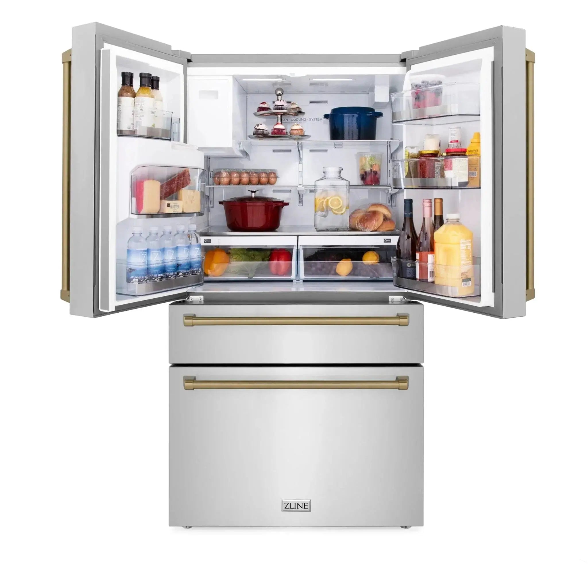 ZLINE 36" Autograph 21.6 cu. ft French Door Refrigerator with Ice Maker in Fingerprint Resistant Stainless Steel RFMZ-W-36-CB by Farmhouse Kitchen and Bath