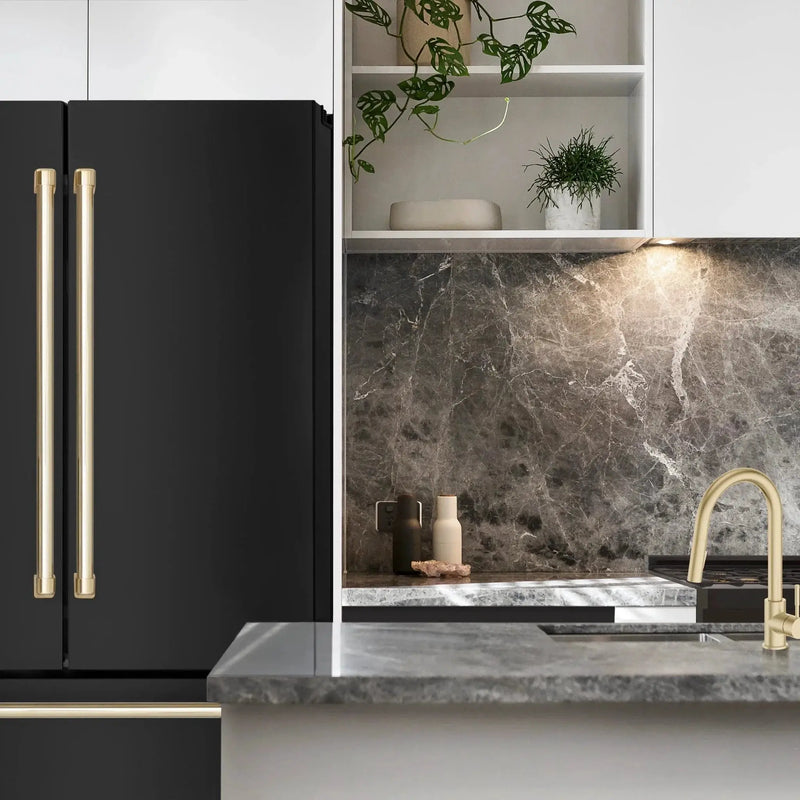 ZLINE 36" Autograph 22.5 cu. Ft French Door Refrigerator with Ice Maker Black Stainless Steel with Gold Accents RFMZ-36-BS-G by Farmhouse Kitchen and Bath