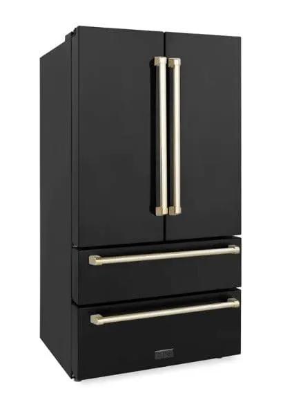 ZLINE 36" Autograph 22.5 cu. Ft French Door Refrigerator with Ice Maker Black Stainless Steel with Gold Accents RFMZ-36-BS-G by Farmhouse Kitchen and Bath