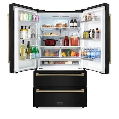ZLINE 36" Autograph 22.5 cu. ft French Door Refrigerator with Ice Maker in Black Stainless Steel RFMZ-36-BS-CB by Farmhouse Kitchen and Bath