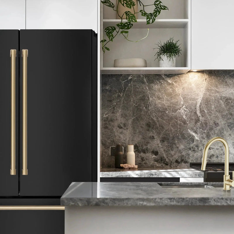 ZLINE 36" Autograph 22.5 cu. ft French Door Refrigerator with Ice Maker in Black Stainless Steel RFMZ-36-BS-CB by Farmhouse Kitchen and Bath