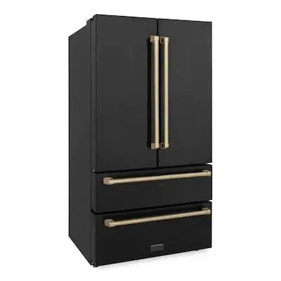 ZLINE 36" Autograph 22.5 cu. ft French Door Refrigerator with Ice Maker in Black Stainless Steel RFMZ-36-BS-CB by Farmhouse Kitchen and Bath