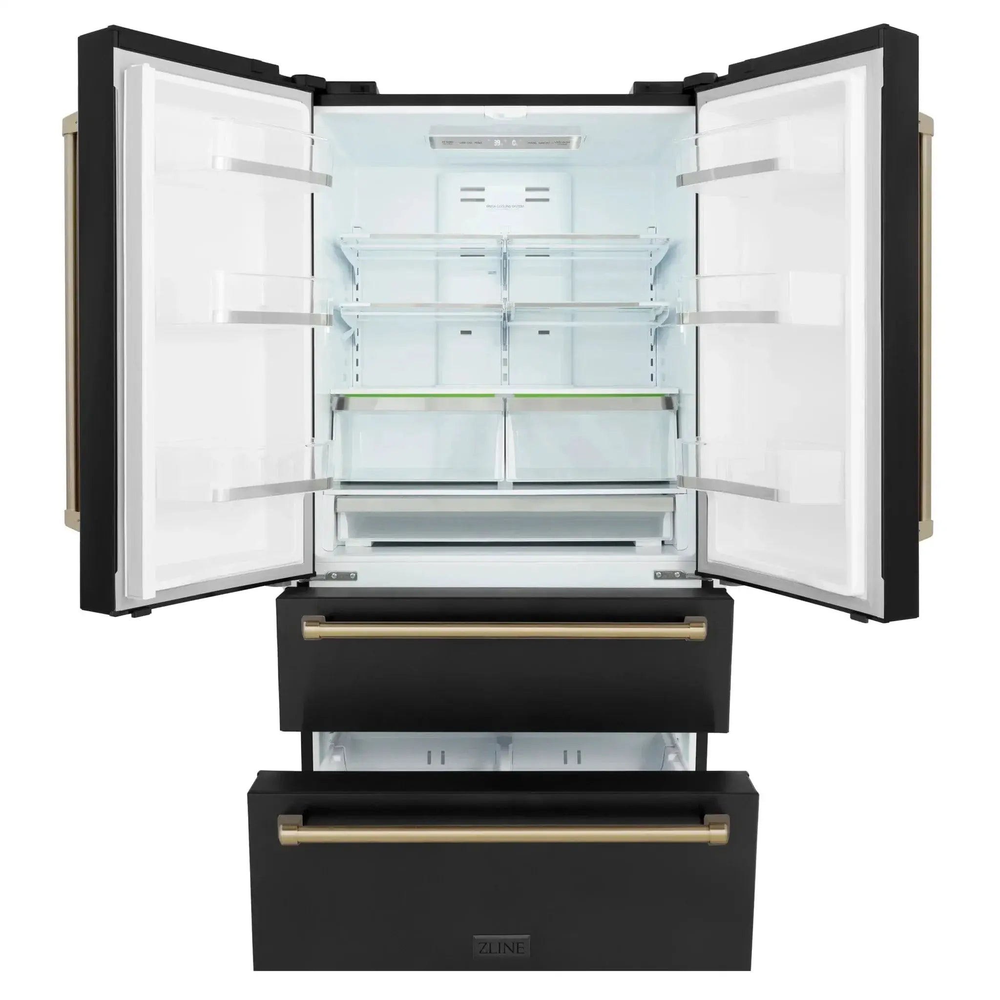 ZLINE 36" Autograph 22.5 cu. ft French Door Refrigerator with Ice Maker in Black Stainless Steel RFMZ-36-BS-CB by Farmhouse Kitchen and Bath