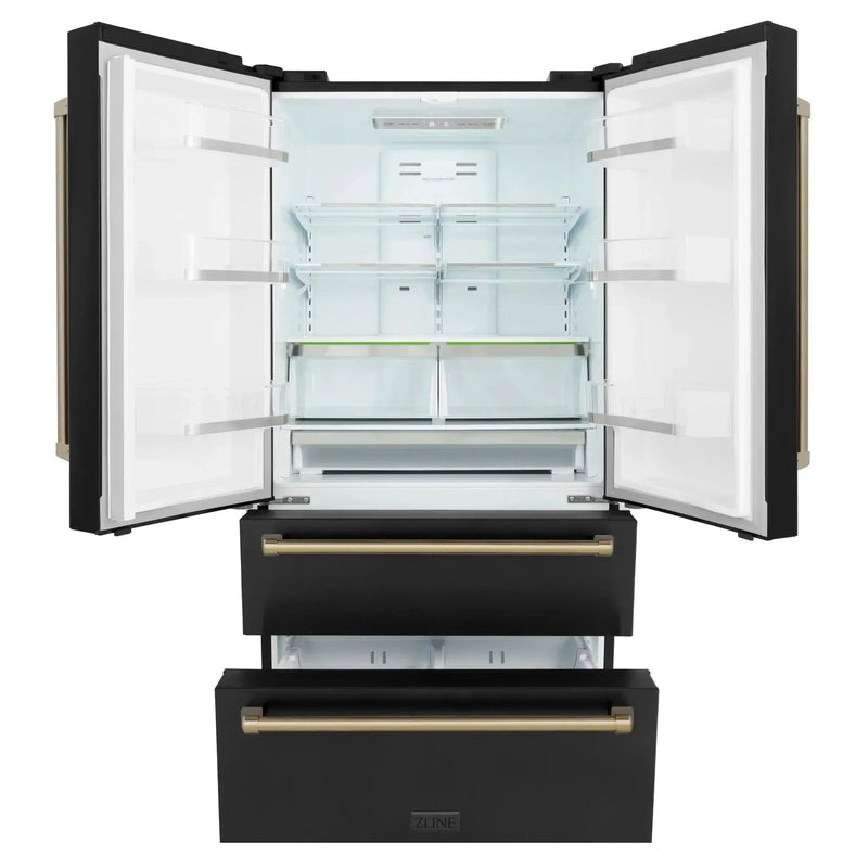 ZLINE 36" Autograph 22.5 cu. ft French Door Refrigerator with Ice Maker in Black Stainless Steel RFMZ-36-BS-CB by Farmhouse Kitchen and Bath