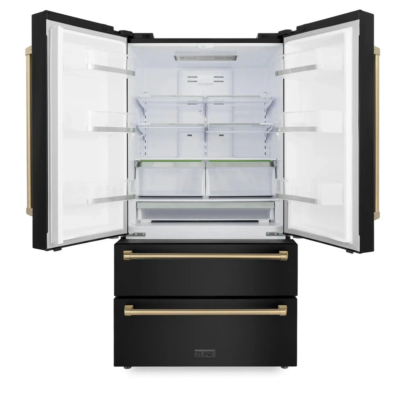 ZLINE 36" Autograph 22.5 cu. ft French Door Refrigerator with Ice Maker in Black Stainless Steel RFMZ-36-BS-CB by Farmhouse Kitchen and Bath