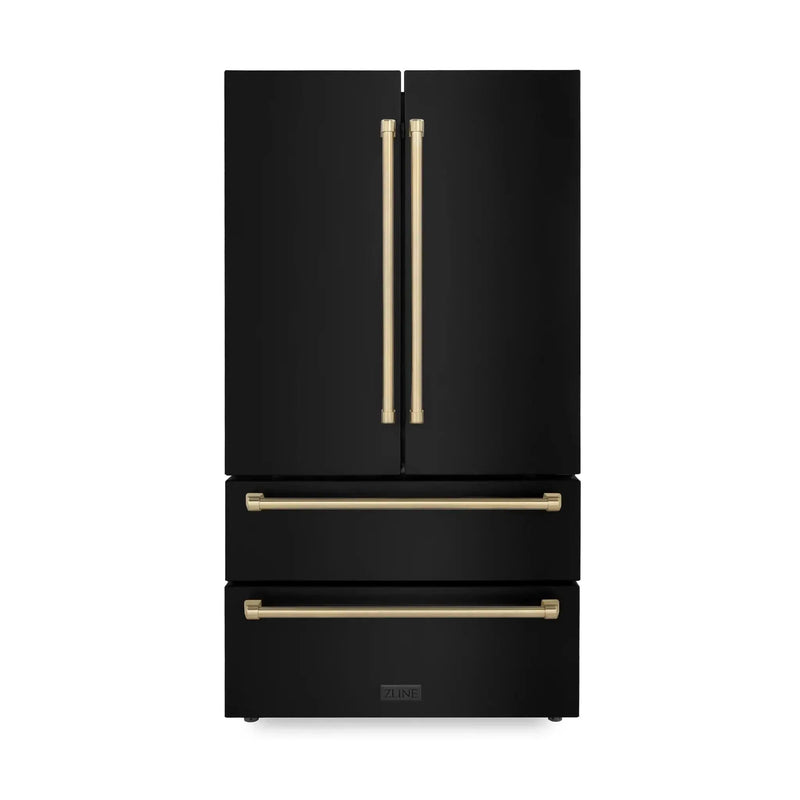 ZLINE 36" Autograph 22.5 cu. ft French Door Refrigerator with Ice Maker in Black Stainless Steel RFMZ-36-BS-CB by Farmhouse Kitchen and Bath