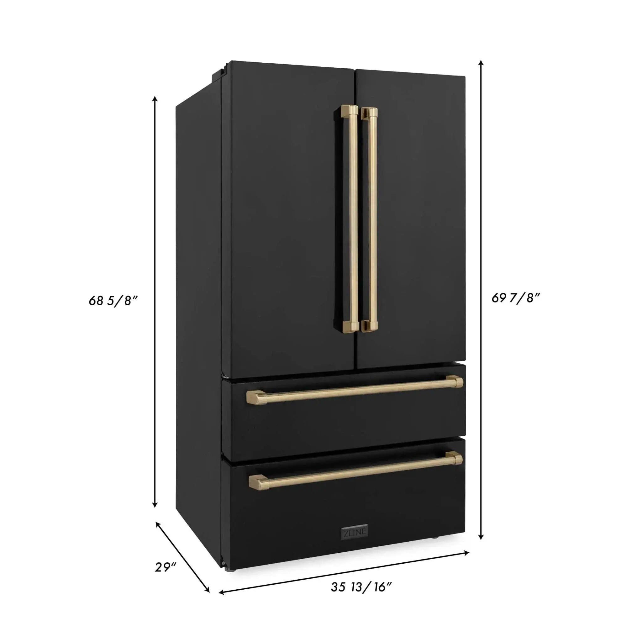 ZLINE 36" Autograph 22.5 cu. ft French Door Refrigerator with Ice Maker in Black Stainless Steel RFMZ-36-BS-CB by Farmhouse Kitchen and Bath