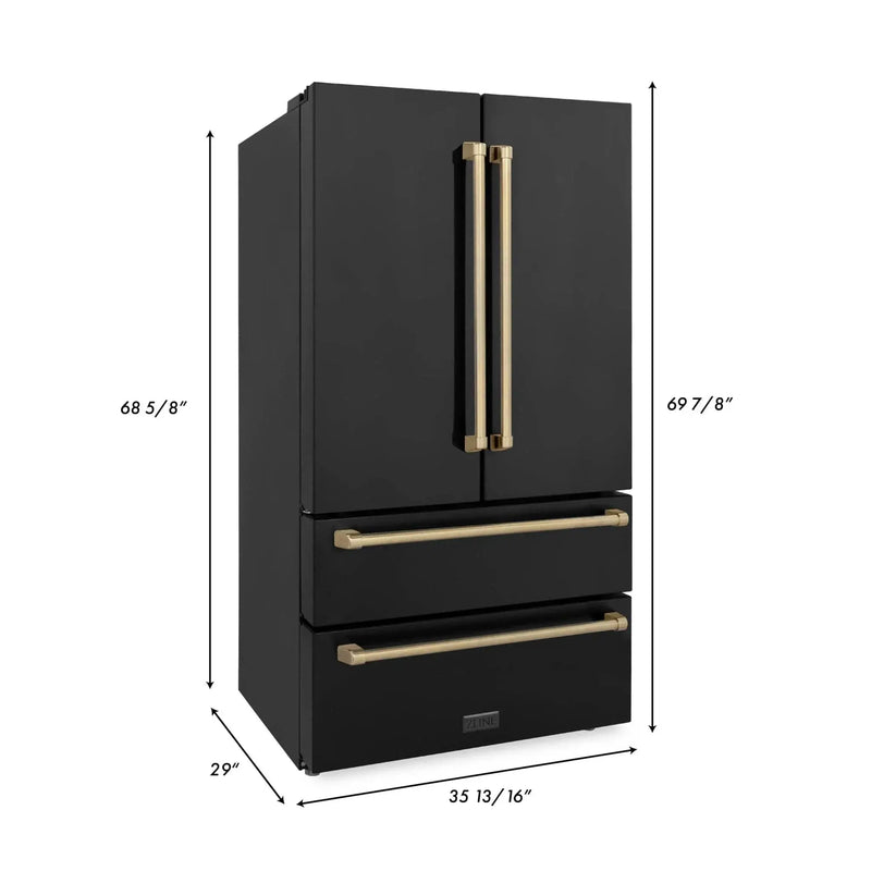 ZLINE 36" Autograph 22.5 cu. ft French Door Refrigerator with Ice Maker in Black Stainless Steel RFMZ-36-BS-CB by Farmhouse Kitchen and Bath