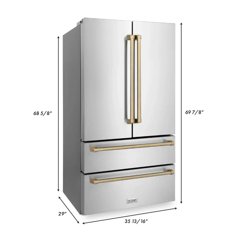 ZLINE 36" Autograph 22.5 cu. ft French Door Refrigerator with Ice Maker in Fingerprint Resistant Stainless Steel RFMZ-36-CB by Farmhouse Kitchen and Bath