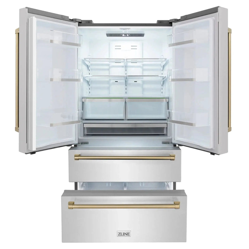 ZLINE 36" Autograph 22.5 cu. ft French Door Refrigerator with Ice Maker in Fingerprint Resistant Stainless Steel RFMZ-36-CB by Farmhouse Kitchen and Bath