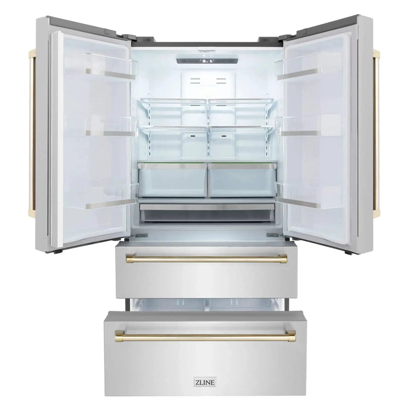 ZLINE 36" Autograph 22.5 cu. ft French Door Refrigerator with Ice Maker Stainless Steel RFMZ-36-G by Farmhouse Kitchen and Bath