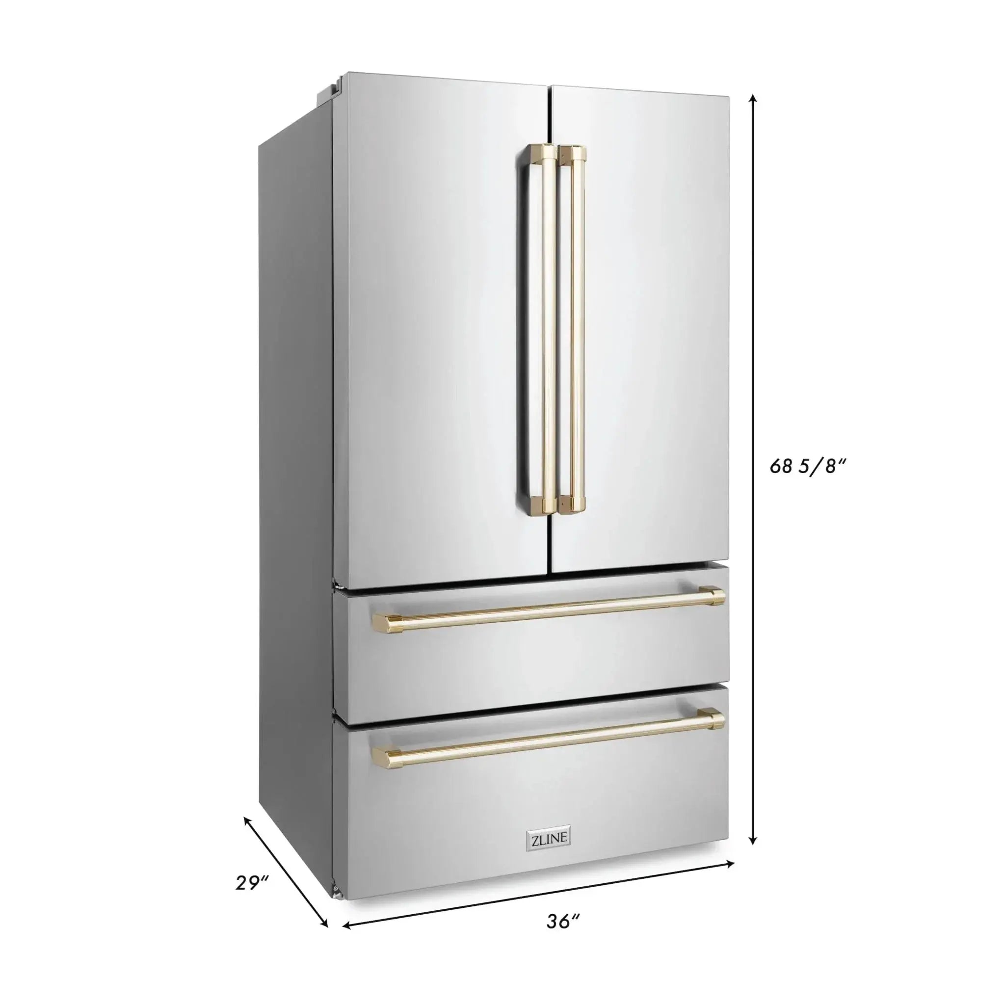ZLINE 36" Autograph 22.5 cu. ft French Door Refrigerator with Ice Maker Stainless Steel RFMZ-36-G by Farmhouse Kitchen and Bath