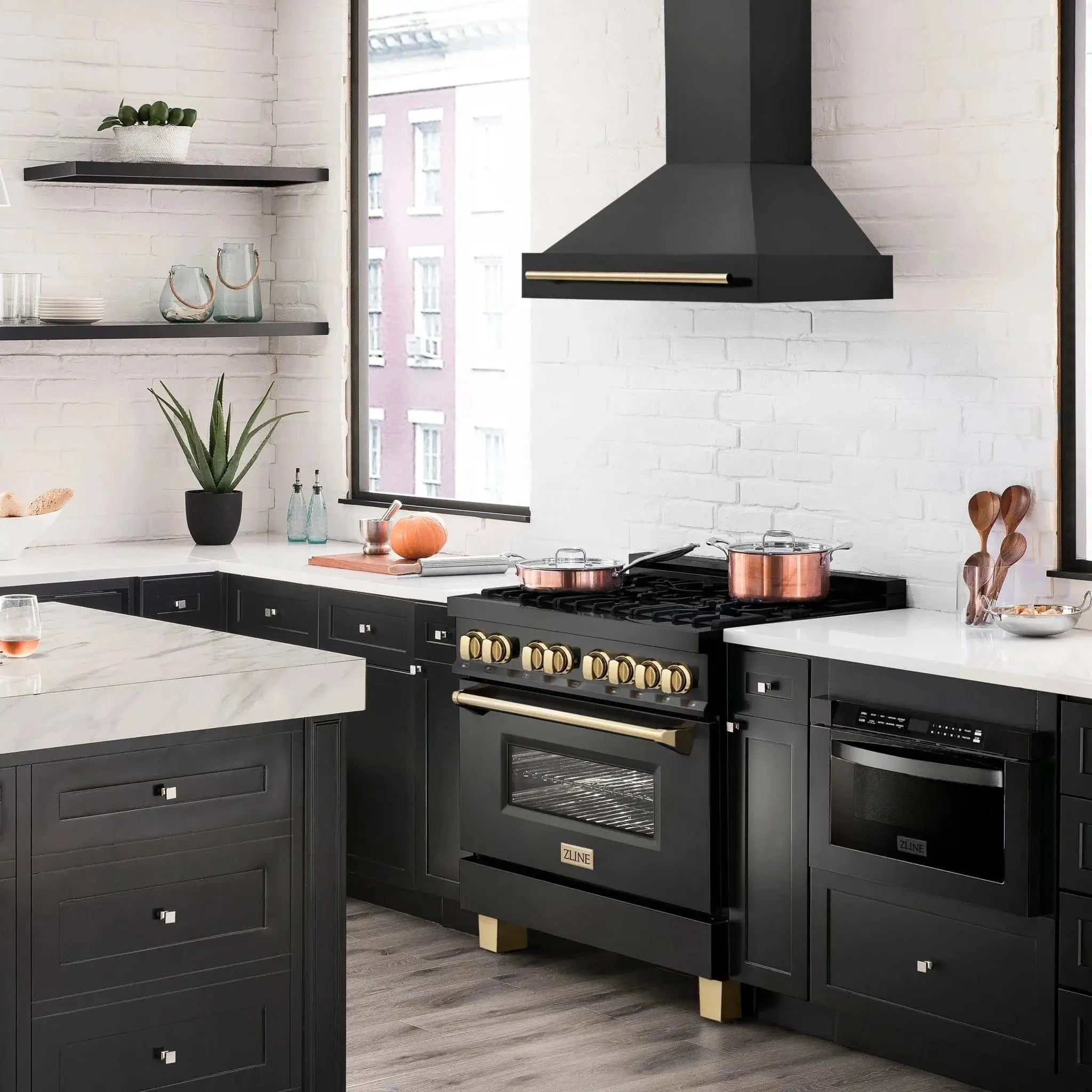 ZLINE 36" Autograph Black Stainless Wall Range Hood, Bronze, BS655Z-36-CB by Farmhouse Kitchen and Bath