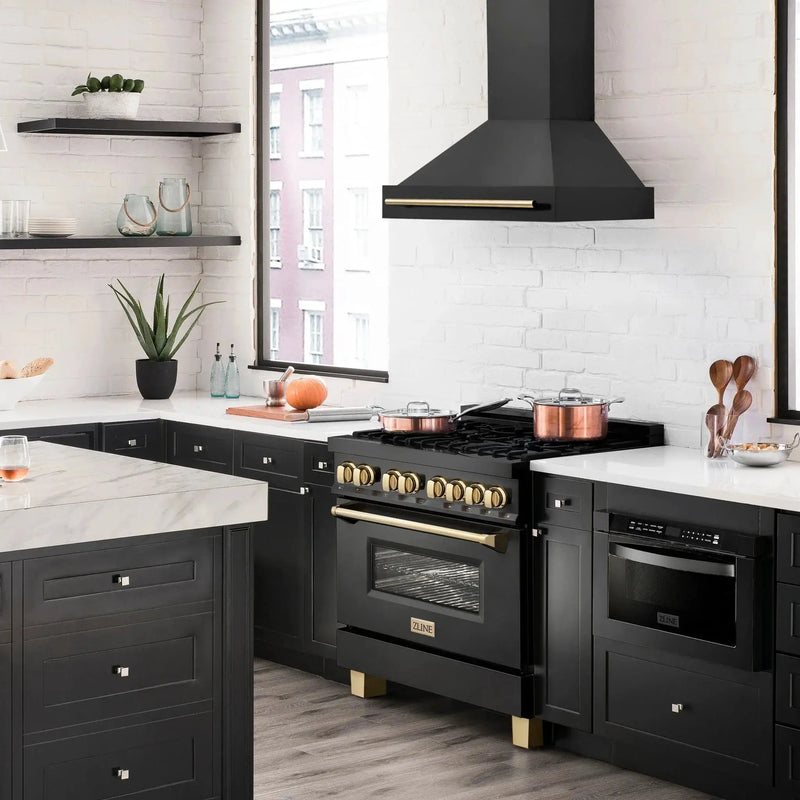 ZLINE 36" Autograph Black Stainless Wall Range Hood, Bronze, BS655Z-36-CB by Farmhouse Kitchen and Bath
