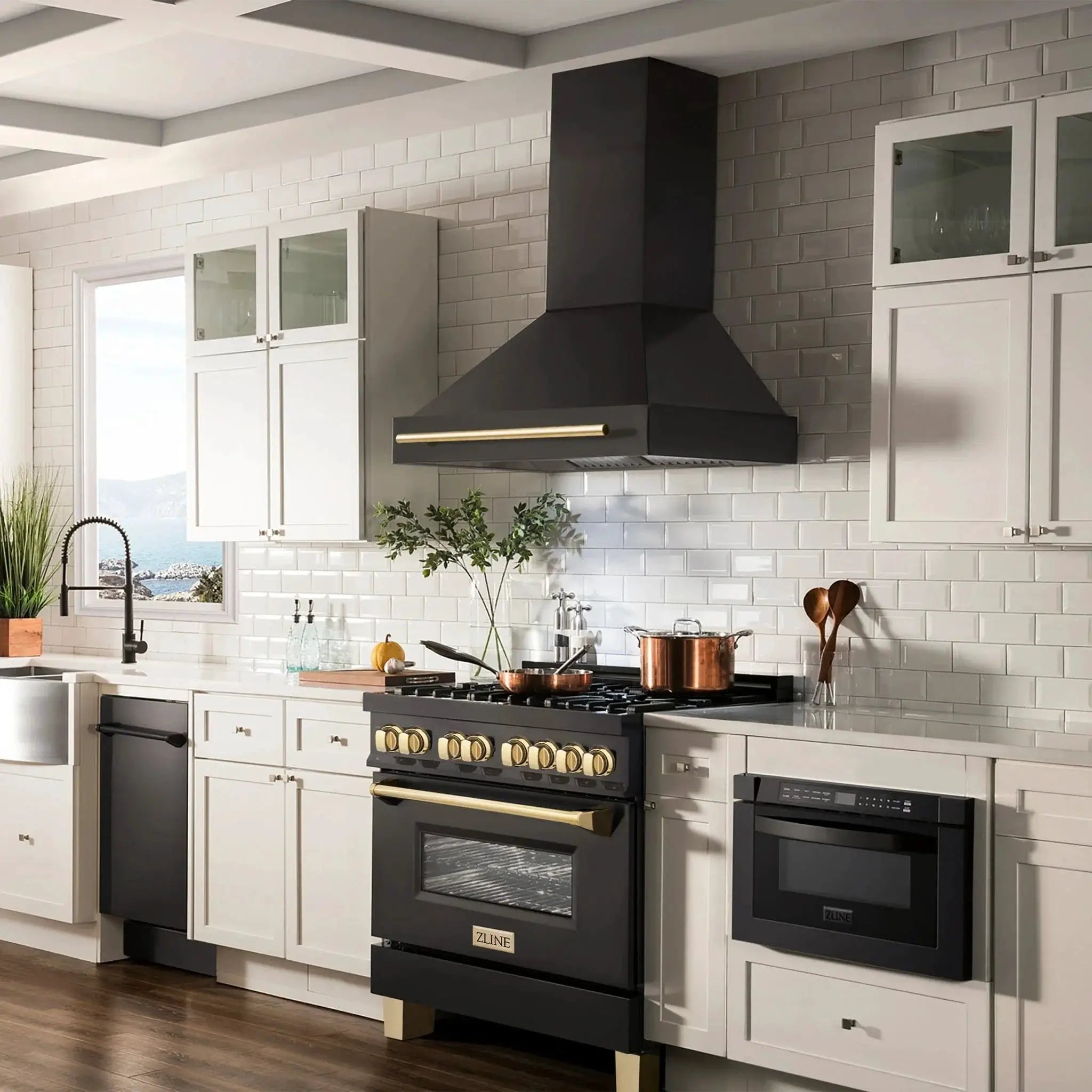 ZLINE 36" Autograph Black Stainless Wall Range Hood, Bronze, BS655Z-36-CB by Farmhouse Kitchen and Bath