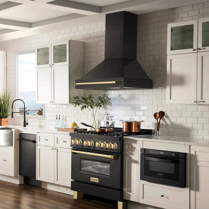 ZLINE 36" Autograph Black Stainless Wall Range Hood, Bronze, BS655Z-36-CB by Farmhouse Kitchen and Bath